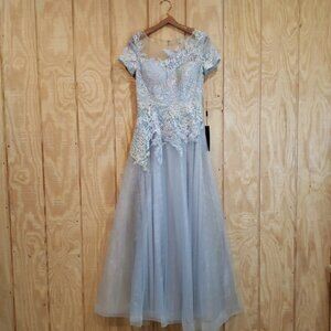 Alexander By Daymor NWT Crystal Blue Illusion Lace Maxi Gown Dress Size 6 #964